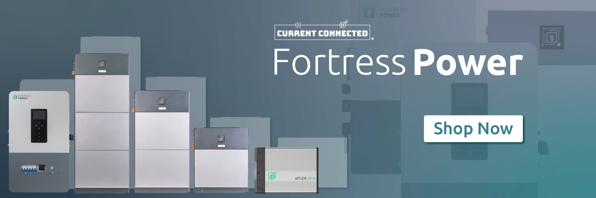 Fortress Power Solo 6.5k 48V hybrid inverter, the eForce 48V stackable battery, the 48V eFlex MAX battery, and other all-in-one inverters. Click the banner to shop Fortress Power products.